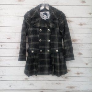 Sugarfly Plaid Double Breasted Pea Coat Jacket L